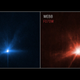 Hubble and Webb images showing the immediate effects of the DART experiment to deflect an asteroid.